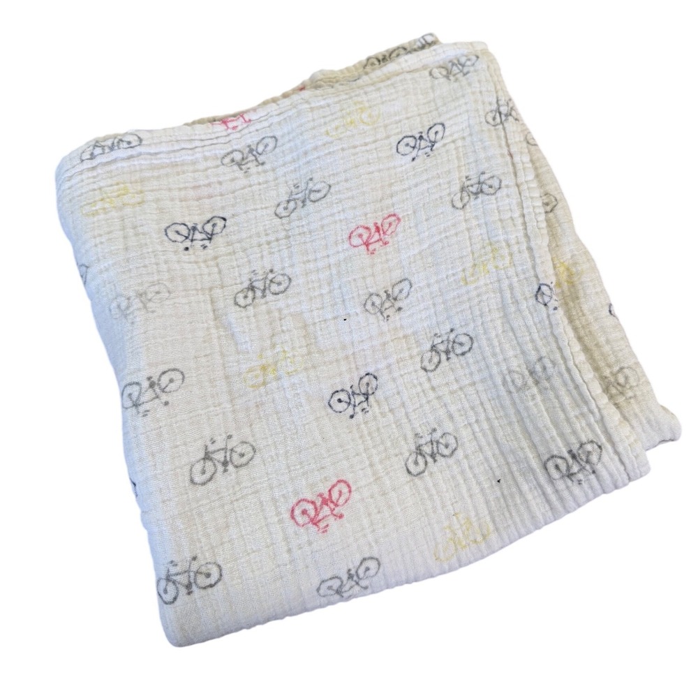 Aden + Anais grey and red bike print muslin infant swaddle blanket comfort